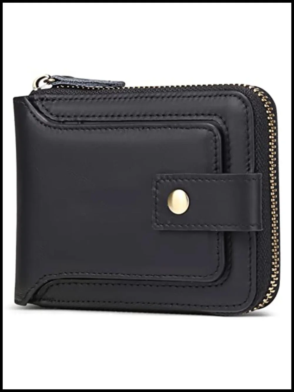 Genuine Leather RFID Blocking Zipper Wallet with Coin Pocket ID Window